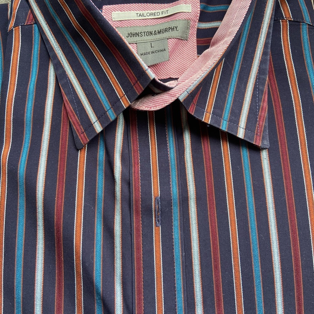 Johnston & Murphy Men's Striped Shirt - Multicolor. Size Large. Dry cleaned.